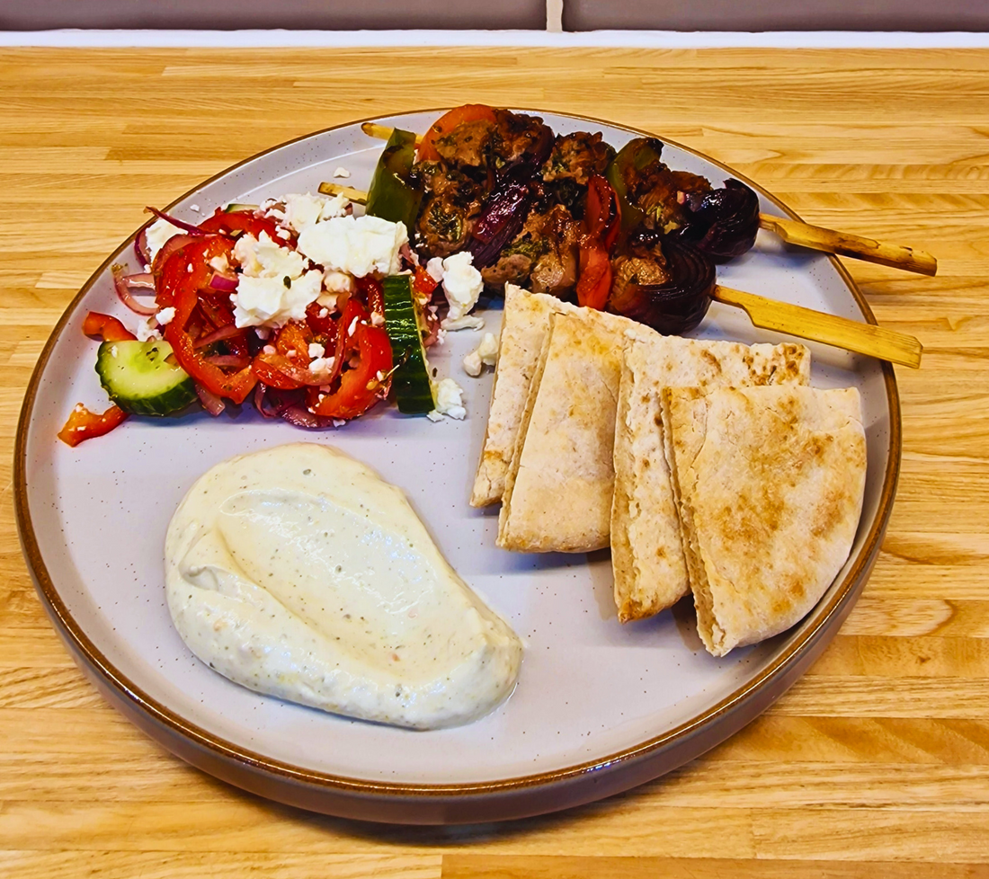 Minty Greek-Style Lamb Kebabs with Greek Feta Salad